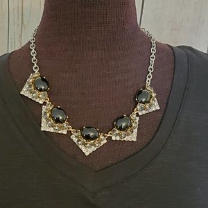 Stella and Dot Rory two tone necklace with black cabochons, gray rhinestones